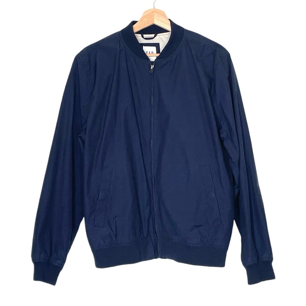 Gap Men’s Navy Blue Bomber Jacket Size Medium Preppy Americana Classic Style
